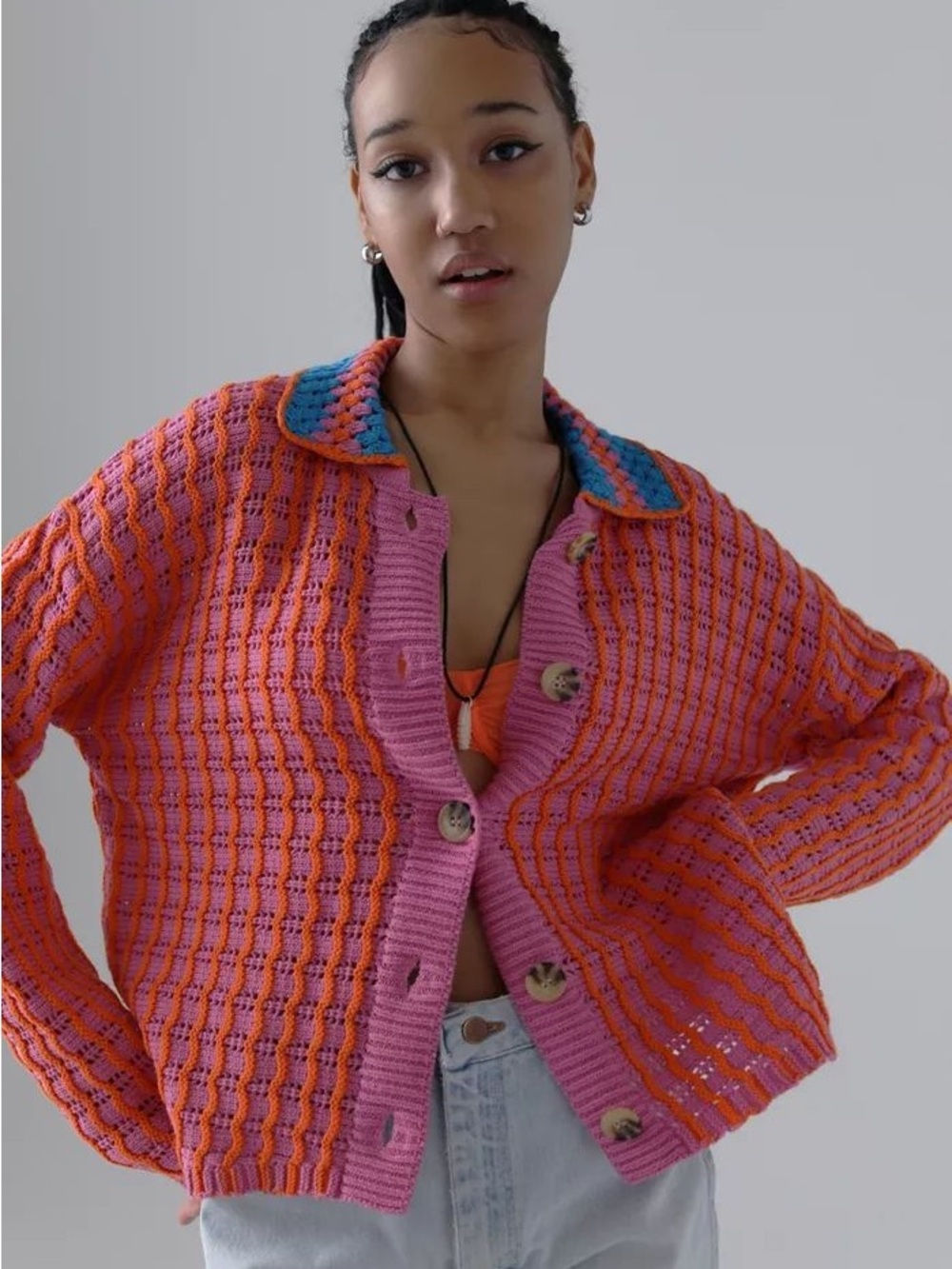 BDG Pink and Coral Knit Wide-Leg Pants with Matching Jacket - Picture 2 of 13